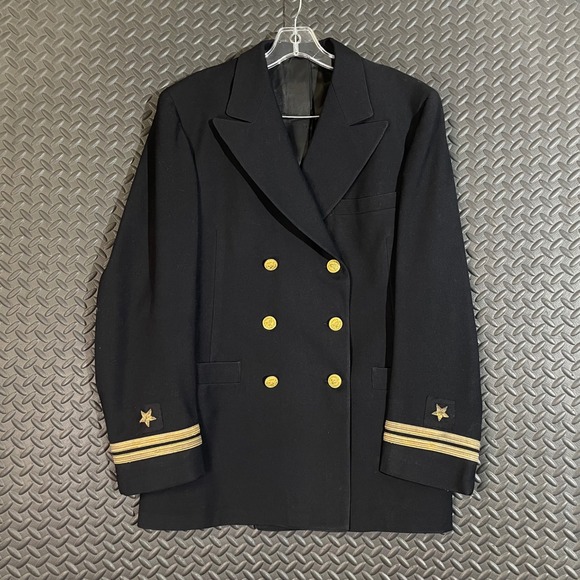 Vintage U.S. Navy Officer Uniform Jacket Men's 44R Black Blazer Double Breast - Picture 1 of 8